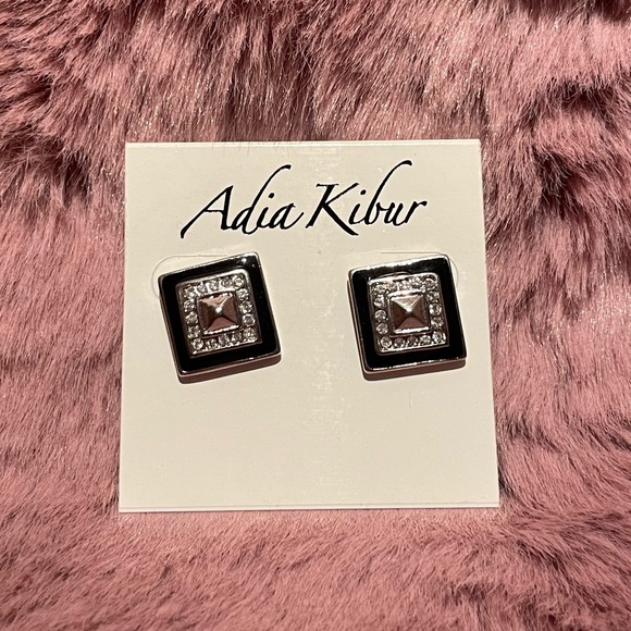 NWT Adia Kibur Black and Silver Square Stud Earrings - Picture 1 of 2